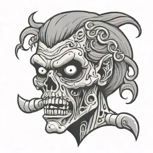 cartoon sexy zombie head tattoo design idea