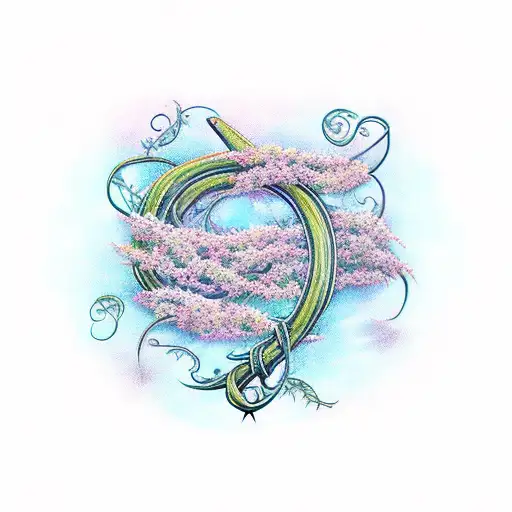 long thin sword with vines wrapped around and flowers and stars tattoo design idea