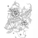 long thin sword with vines wrapped around and flowers and stars tattoo design idea