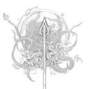 long thin sword with vines wrapped around and flowers and stars tattoo design idea