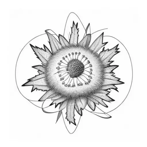 horizontal scottish thistle with ribbon wrapped around for 2 names tattoo design idea