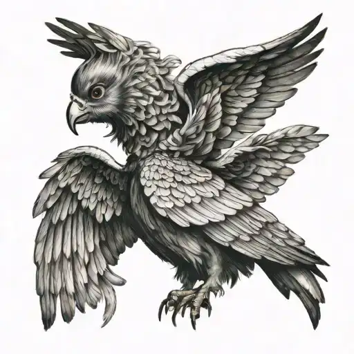 harpie looking over her shoulder with wings wrapped around her tattoo design idea