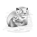 A mother otter using healing magic to tend to her playful pups by the water's edge tattoo design idea