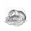 A mother otter using healing magic to tend to her playful pups by the water's edge tattoo design idea
