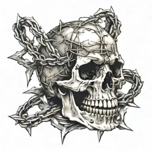 skull with barbed wire tattoo design idea