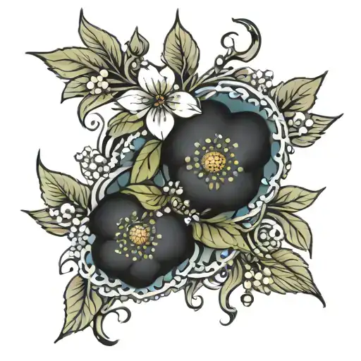 blackthorn shalalee with blackthorn berries and flowers on a shalalee  tattoo design idea