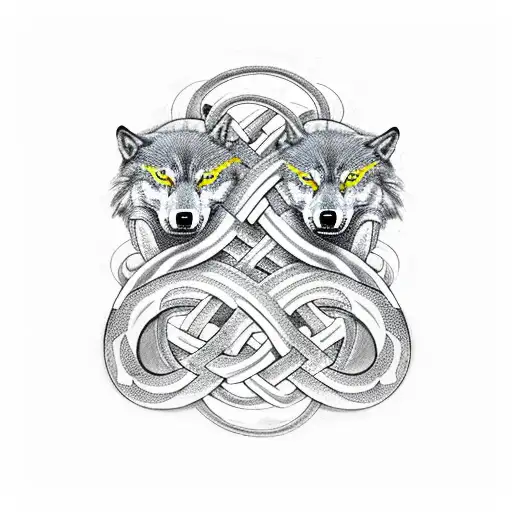 A symbolic representation of two wolves and a snake intertwined, forming a powerful Viking symbol tattoo design idea