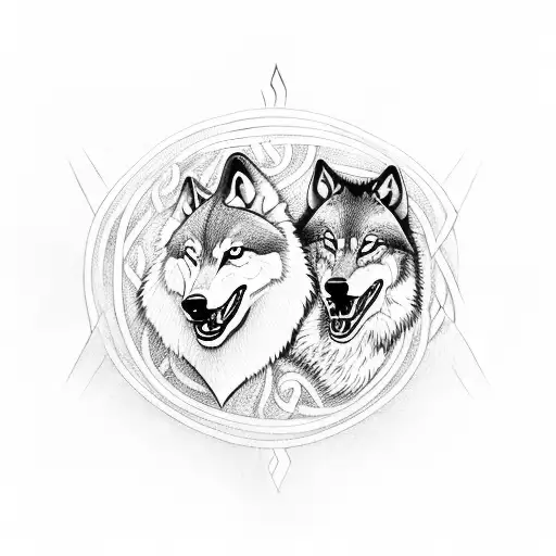 A symbolic representation of two wolves and a snake intertwined, forming a powerful Viking symbol tattoo design idea