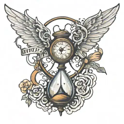 broken hourglass with a key withTHE NAME CHAPTER: FREEFALL logo by Tomorrow by together in the background tattoo design idea