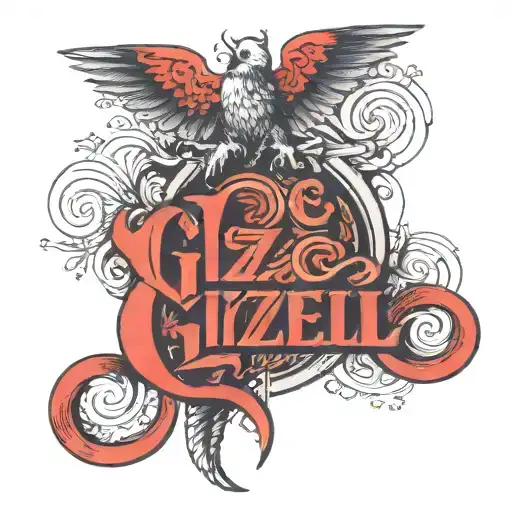 the word Gizell in red with some shading tattoo design idea