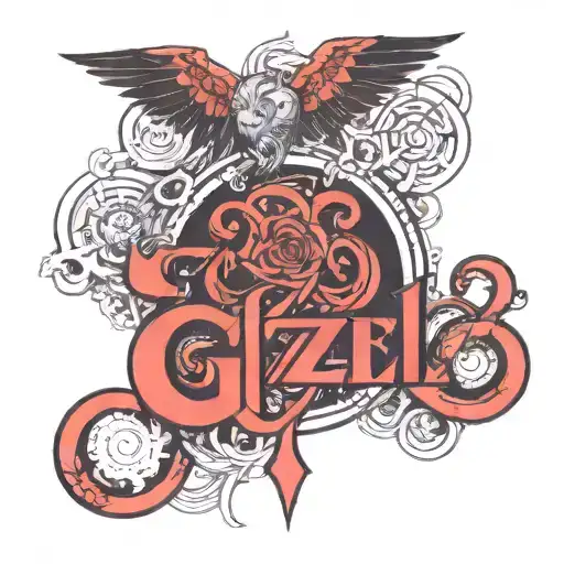 the word Gizell in red with some shading tattoo design idea