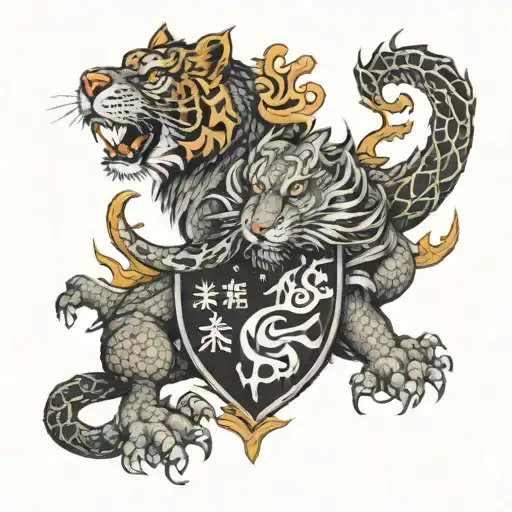 a chinese tiger and a candian dragon in coat of arms tattoo design idea