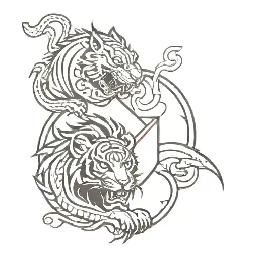 coat of arms with a chinese tiger and a canadian dragon tattoo design idea