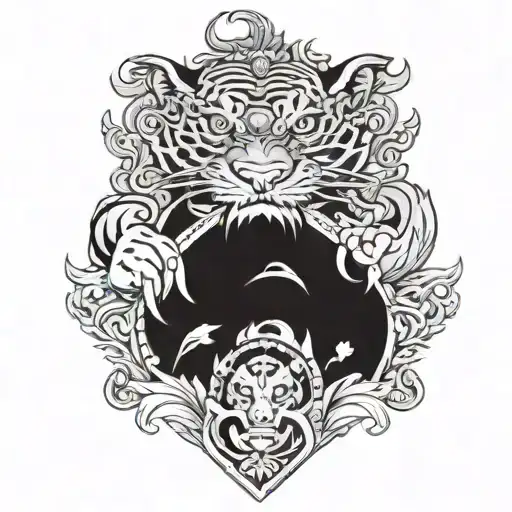 a chinese tiger and a candian dragon in coat of arms tattoo design idea