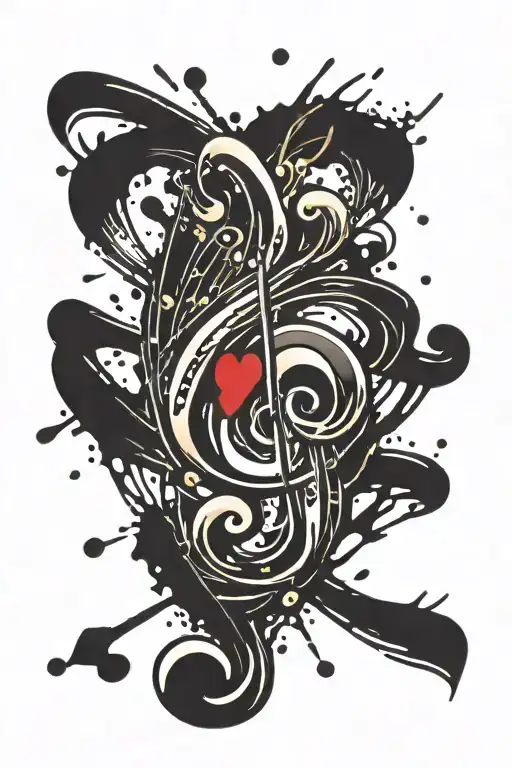 music note heart with splatter paint  tattoo design idea