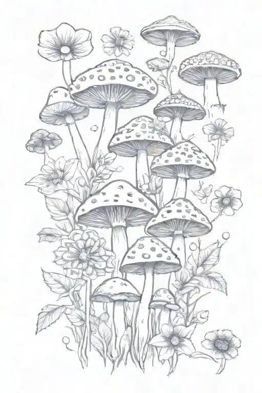 hippie inspired flowers and mushrooms   tattoo design idea