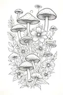 hippie inspired flowers and mushrooms   tattoo design idea