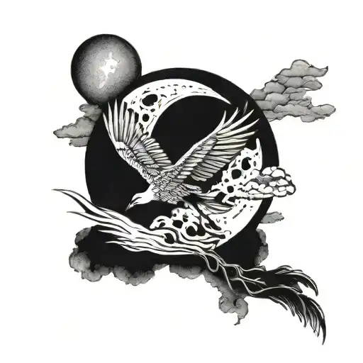  Crane flying over the moon tattoo design idea
