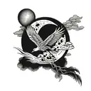  Crane flying over the moon tattoo design idea