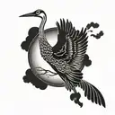  Crane flying over the moon tattoo design idea