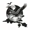  Crane flying over the moon tattoo design idea