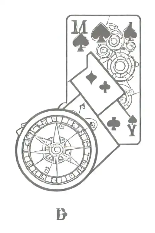 Incorporate elements of gambling, such as roulette wheels and Royal flush poker hands, into a minimalist sleeve design tattoo design idea