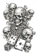 skulls smoke fire prison towers chain link barbed wire guns machine guns poker hands Ace of spades craps dice sexy women tattoo design idea
