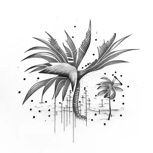 flamingo and palm tree intertwined tattoo design idea