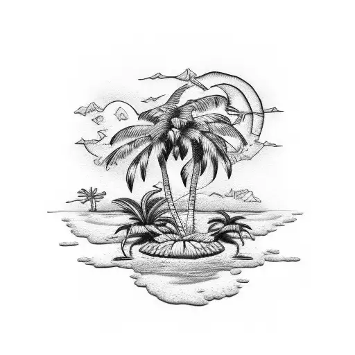 flamingo and palm tree wrapped tattoo design idea