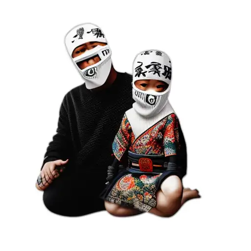 a man and a child wearing ski masks tattoo design idea