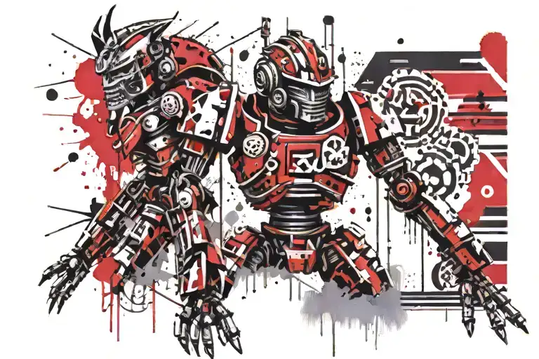 robot and Aztec warrior tattoo design idea