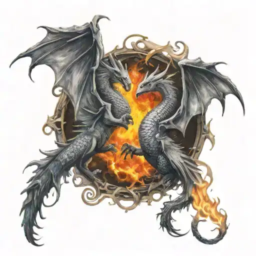 fire breathing dragon and phoenix rising from the ashes tattoo design idea