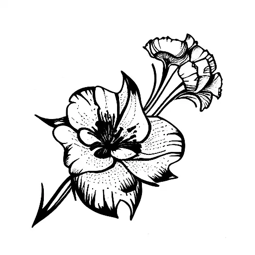 Delphinium, coquelicot and paperwhite flowers  tattoo design idea