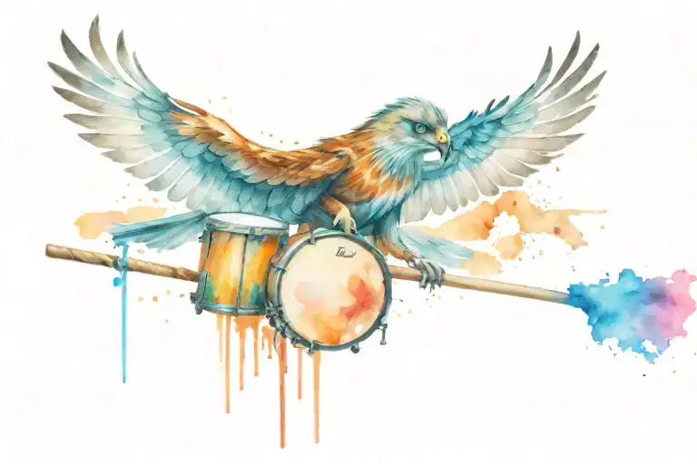 Hawk and drum sticks crossed tattoo design idea