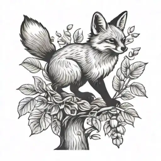 pistachio tree with fox trying to catch bunch of pistachio tattoo design idea