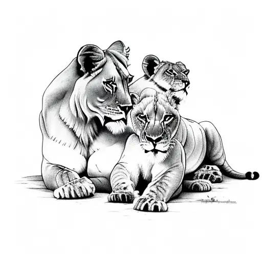 Lioness with 2 cubs tattoo design idea