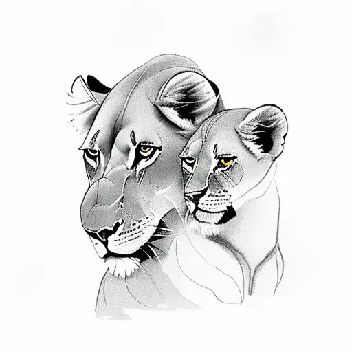Lioness with 2 cubs tattoo design idea