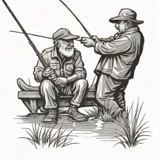 shadow figure papaw and grandson fishing tattoo design idea