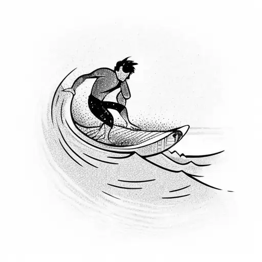 A minimalist tattoo of a surfer catching a wave at sunset tattoo design idea