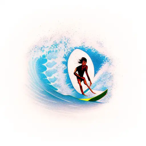 A minimalist tattoo of a surfer catching a wave at sunset tattoo design idea