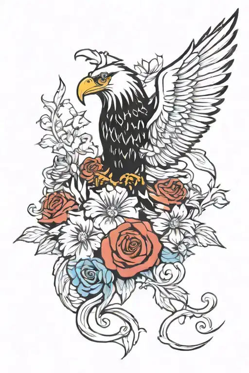 harley davidson with eagle  american flag and flowers   tattoo design idea