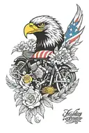 harley davidson with eagle  american flag and flowers   tattoo design idea