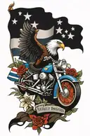 harley davidson with eagle  american flag and flowers   tattoo design idea