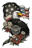 harley davidson with eagle  american flag and flowers   tattoo design idea