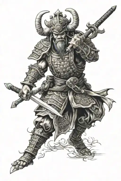minotaur samurai warrior tattoo design idea