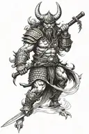 minotaur samurai warrior tattoo design idea