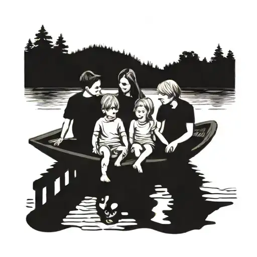 Lake dock with family of 5 two boys and a girl tattoo design idea