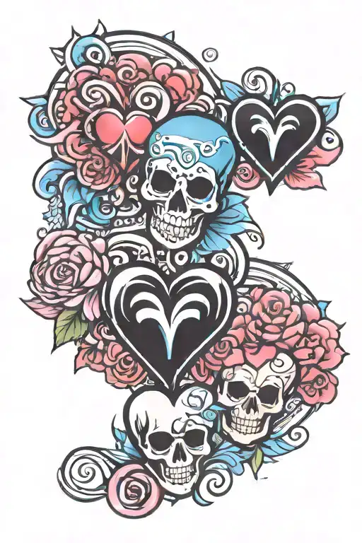 4 hearts up an down. red with 8/31/06. red with 3/26/09. blue with 4/8/17. pink with 4/8/17 tattoo design idea