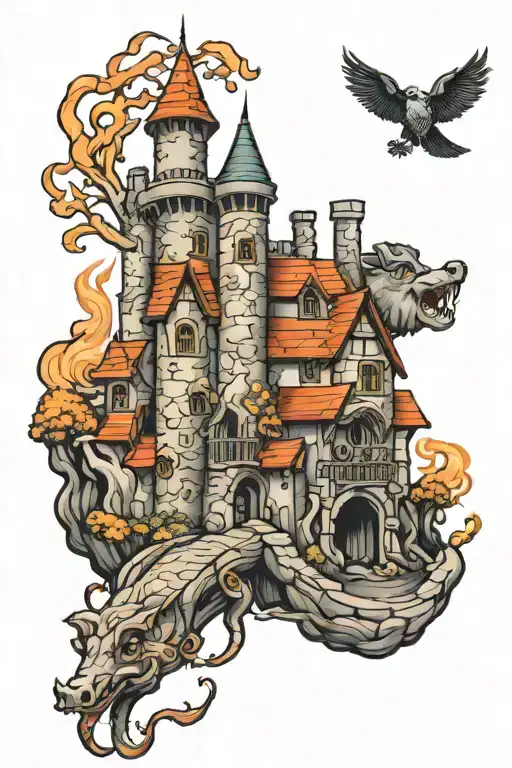 hog warts castle tattoo design idea