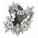 warrior women face and 2 children and flowers faire  tattoo design idea
